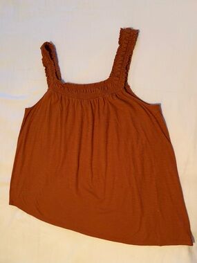 Anthropologie Smocked Babydoll Tank Rust XL Boho Flowy Cami